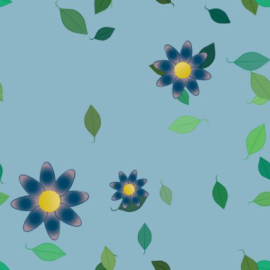 Basit çiçek ve yeşil yapraklı tasarım kompozisyonu, vektör illüstrasyonu