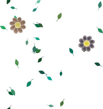 Serbest kompozisyonda yeşil yapraklı çiçekler, vektör illüstrasyonu