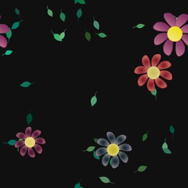 Serbest kompozisyonda yeşil yapraklı çiçekler, vektör illüstrasyonu