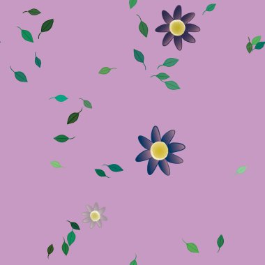 Basit renkli çiçekler ve yeşil yapraklı vektör şablonu