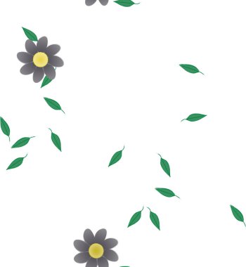 arkaplanda renkli çiçekler ve yeşil yapraklar, vektör illüstrasyonu