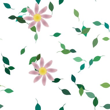 Serbest kompozisyonda yeşil yapraklı çiçekler, vektör illüstrasyonu