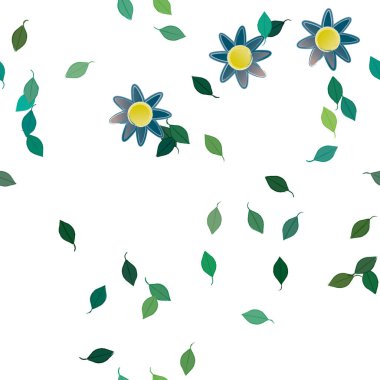 Basit çiçek ve yeşil yapraklı tasarım kompozisyonu, vektör illüstrasyonu