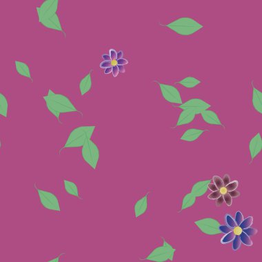 arkaplanda renkli çiçekler ve yeşil yapraklar, vektör illüstrasyonu