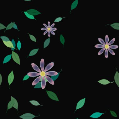 Basit çiçek ve yeşil yapraklı tasarım kompozisyonu, vektör illüstrasyonu