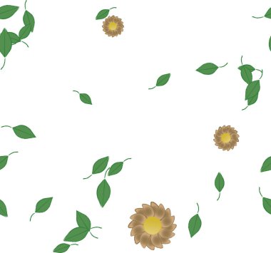 Basit çiçek ve yeşil yapraklı tasarım kompozisyonu, vektör illüstrasyonu