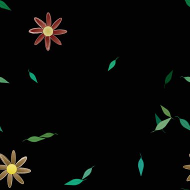 Serbest kompozisyonda yeşil yapraklı çiçekler, vektör illüstrasyonu