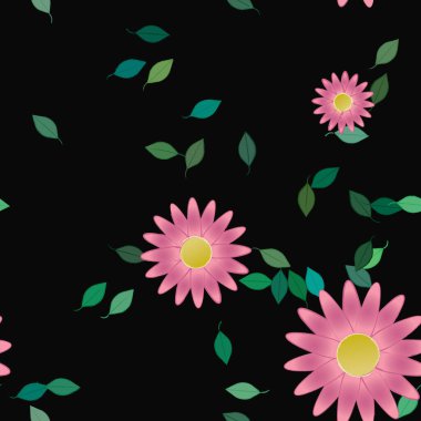 Basit renkli çiçekler ve yeşil yapraklı vektör şablonu