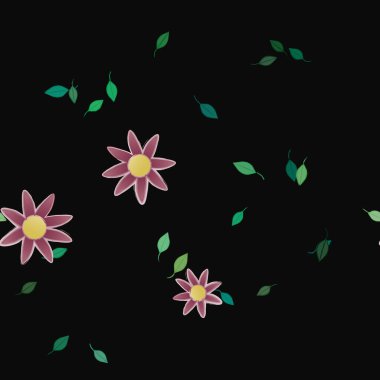 Basit çiçek ve yeşil yapraklı tasarım kompozisyonu, vektör illüstrasyonu