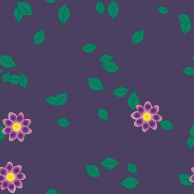 arkaplanda renkli çiçekler ve yeşil yapraklar, vektör illüstrasyonu