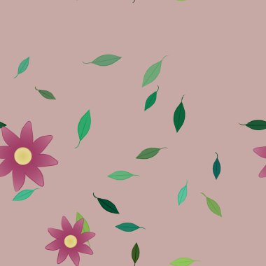 Basit çiçek ve yeşil yapraklı tasarım kompozisyonu, vektör illüstrasyonu