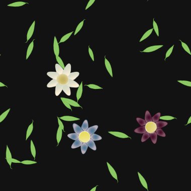 arkaplanda renkli çiçekler ve yeşil yapraklar, vektör illüstrasyonu