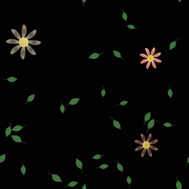 Basit renkli çiçekler ve yeşil yapraklı vektör şablonu