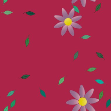 Basit çiçek ve yeşil yapraklı tasarım kompozisyonu, vektör illüstrasyonu