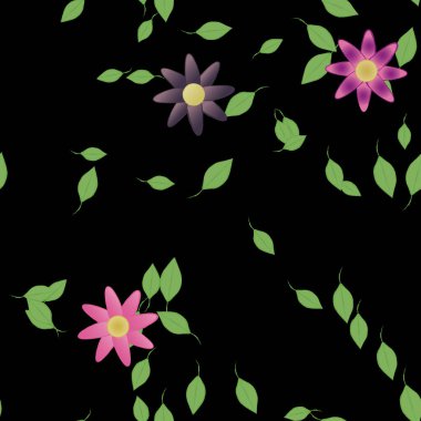 Serbest kompozisyonda yeşil yapraklı çiçekler, vektör illüstrasyonu