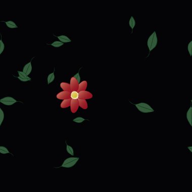 Serbest kompozisyonda yeşil yapraklı çiçekler, vektör illüstrasyonu