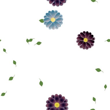 Basit çiçek ve yeşil yapraklı tasarım kompozisyonu, vektör illüstrasyonu