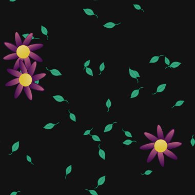 arkaplanda renkli çiçekler ve yeşil yapraklar, vektör illüstrasyonu