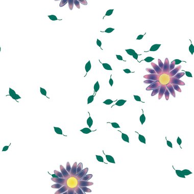 Basit renkli çiçekler ve yeşil yapraklı vektör şablonu