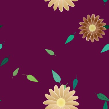 Basit renkli çiçekler ve yeşil yapraklı vektör şablonu