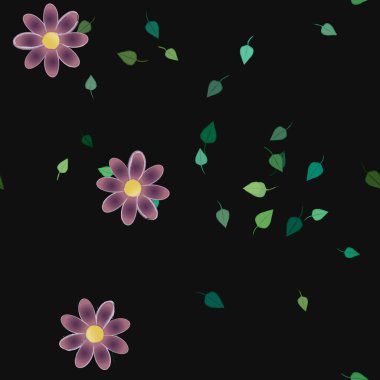 Basit renkli çiçekler ve yeşil yapraklı vektör şablonu