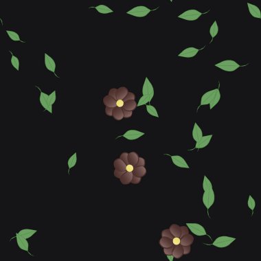 Basit renkli çiçekleri ve arka planda yeşil yaprakları olan güzel kompozisyon, vektör illüstrasyonu