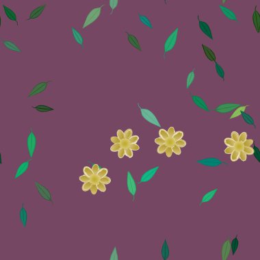 Serbest kompozisyonda yeşil yapraklı çiçekler, vektör illüstrasyonu