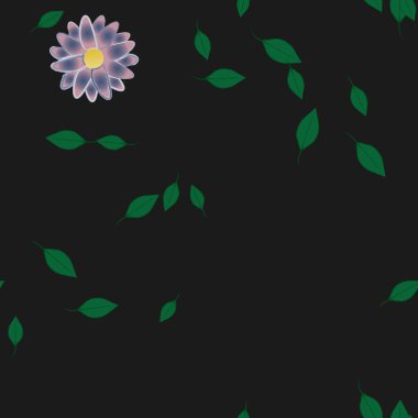 arkaplanda renkli çiçekler ve yeşil yapraklar, vektör illüstrasyonu