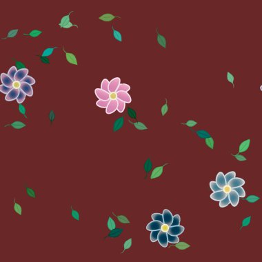 Basit çiçek ve yeşil yapraklı tasarım kompozisyonu, vektör illüstrasyonu