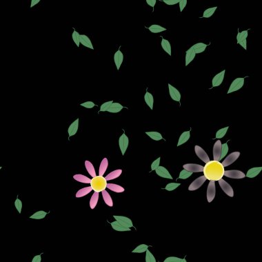 arkaplanda renkli çiçekler ve yeşil yapraklar, vektör illüstrasyonu