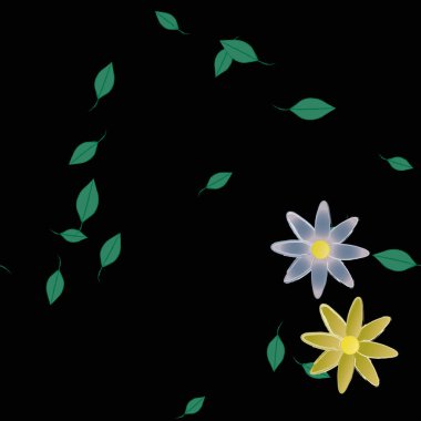 arkaplanda renkli çiçekler ve yeşil yapraklar, vektör illüstrasyonu