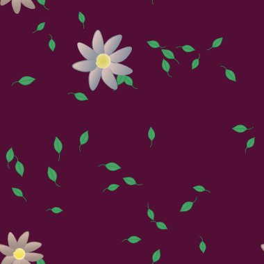 Basit renkli çiçekler ve yeşil yapraklı vektör şablonu