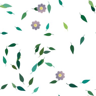 Basit çiçek ve yeşil yapraklı tasarım kompozisyonu, vektör illüstrasyonu
