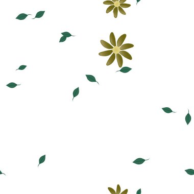 Basit çiçek ve yeşil yapraklı tasarım kompozisyonu, vektör illüstrasyonu