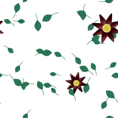 Basit çiçek ve yeşil yapraklı tasarım kompozisyonu, vektör illüstrasyonu