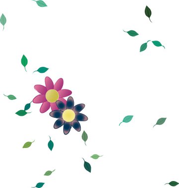 arkaplanda renkli çiçekler ve yeşil yapraklar, vektör illüstrasyonu