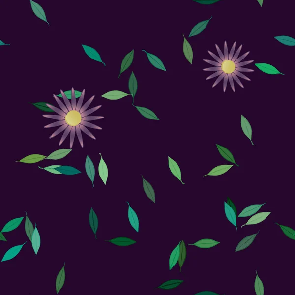 Plantilla Vector Con Flores Coloridas Simples Hojas Verdes — Archivo Imágenes Vectoriales