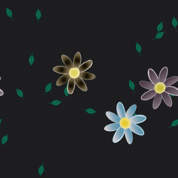 Composição Design Com Flores Simples Folhas Verdes Ilustração Vetorial — Vetor de Stock