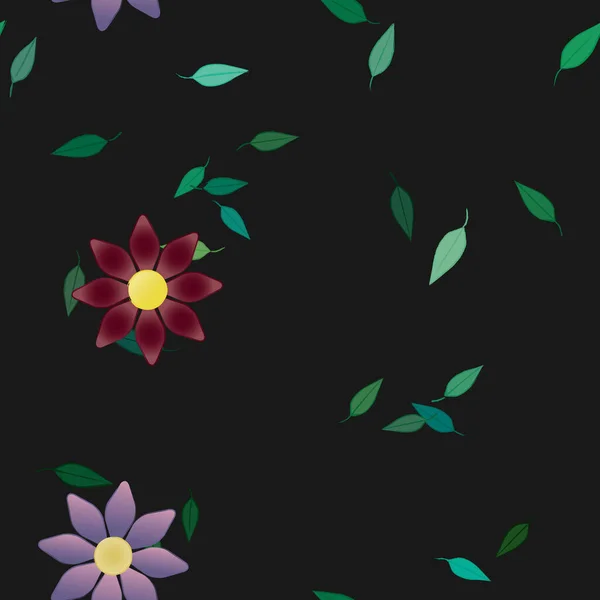 Composición Diseño Con Flores Simples Hojas Verdes Ilustración Vectorial — Archivo Imágenes Vectoriales