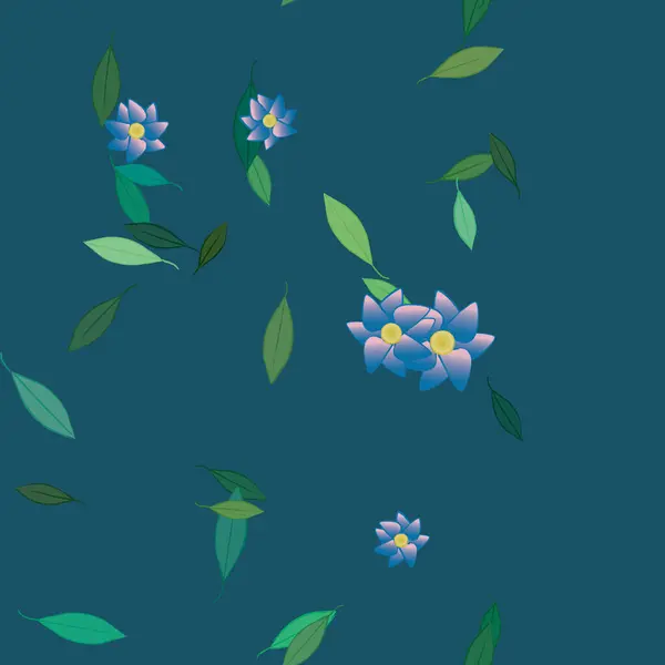 Eenvoudige Bloemen Met Groene Bladeren Vrije Samenstelling Vector Illustratie — Stockvector