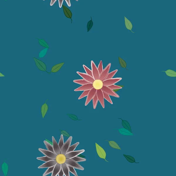 Modèle Vectoriel Avec Des Fleurs Colorées Simples Des Feuilles Vertes — Image vectorielle