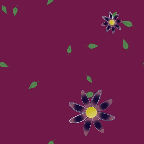 Flores Simples Con Hojas Verdes Composición Libre Ilustración Vectorial — Archivo Imágenes Vectoriales