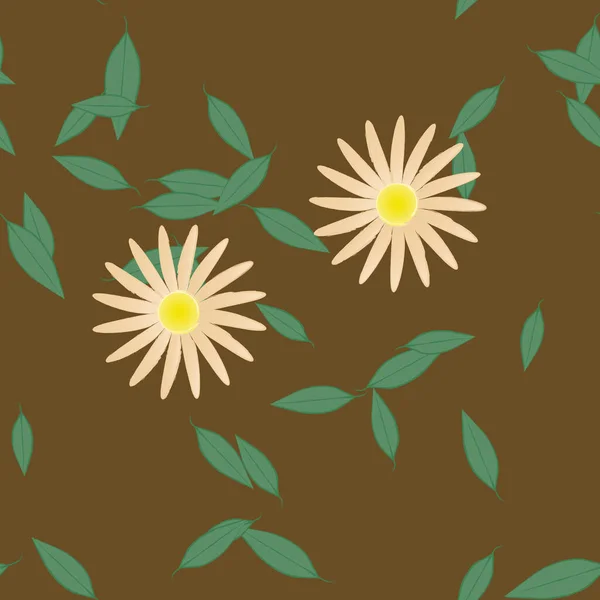 Eenvoudige Bloemen Met Groene Bladeren Vrije Samenstelling Vector Illustratie — Stockvector