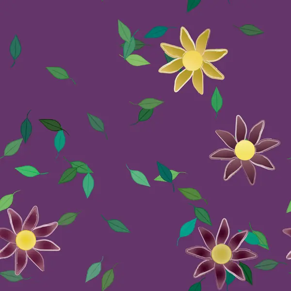 Composition Design Avec Fleurs Simples Feuilles Vertes Illustration Vectorielle — Image vectorielle