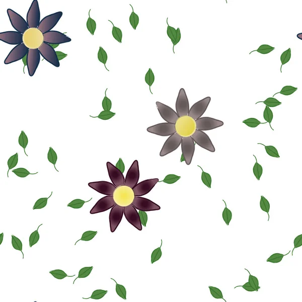 Composição Bonita Com Flores Coloridas Simples Folhas Verdes Fundo Ilustração — Vetor de Stock