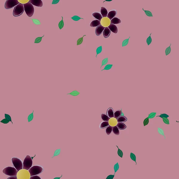 Composição Bonita Com Flores Coloridas Simples Folhas Verdes Fundo Ilustração — Vetor de Stock