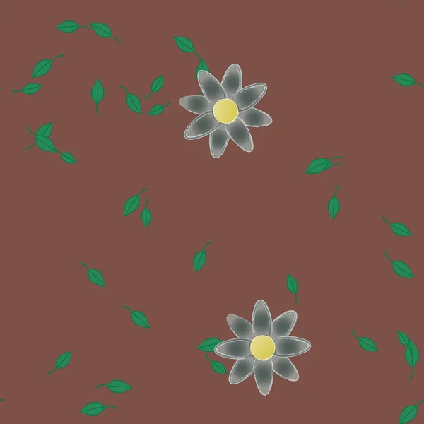 Composição Bonita Com Flores Coloridas Simples Folhas Verdes Fundo Ilustração —  Vetores de Stock