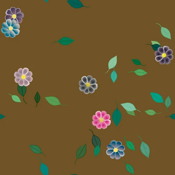 Flores Simples Con Hojas Verdes Composición Libre Ilustración Vectorial — Vector de stock