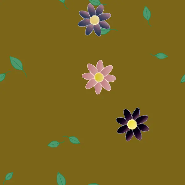 Fleurs Simples Avec Des Feuilles Vertes Composition Libre Illustration Vectorielle — Image vectorielle