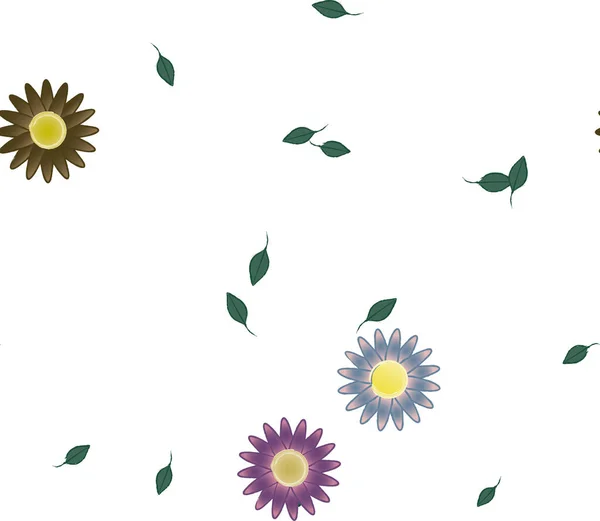 Composition Design Avec Fleurs Simples Feuilles Vertes Illustration Vectorielle — Image vectorielle